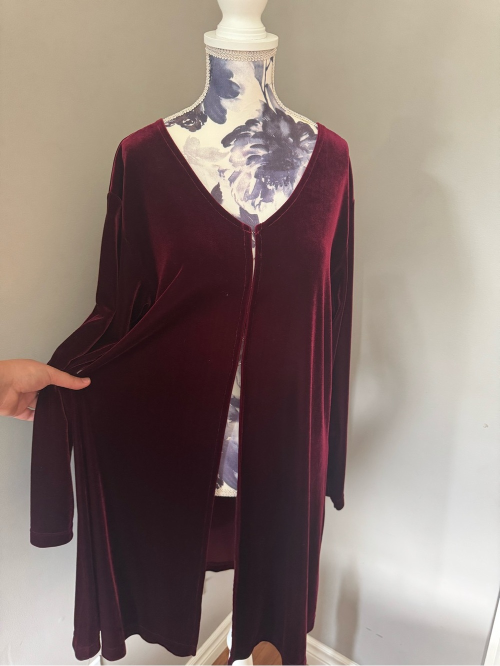 Vintage Jessica Velvet Long Sleeve Top Open Front Design